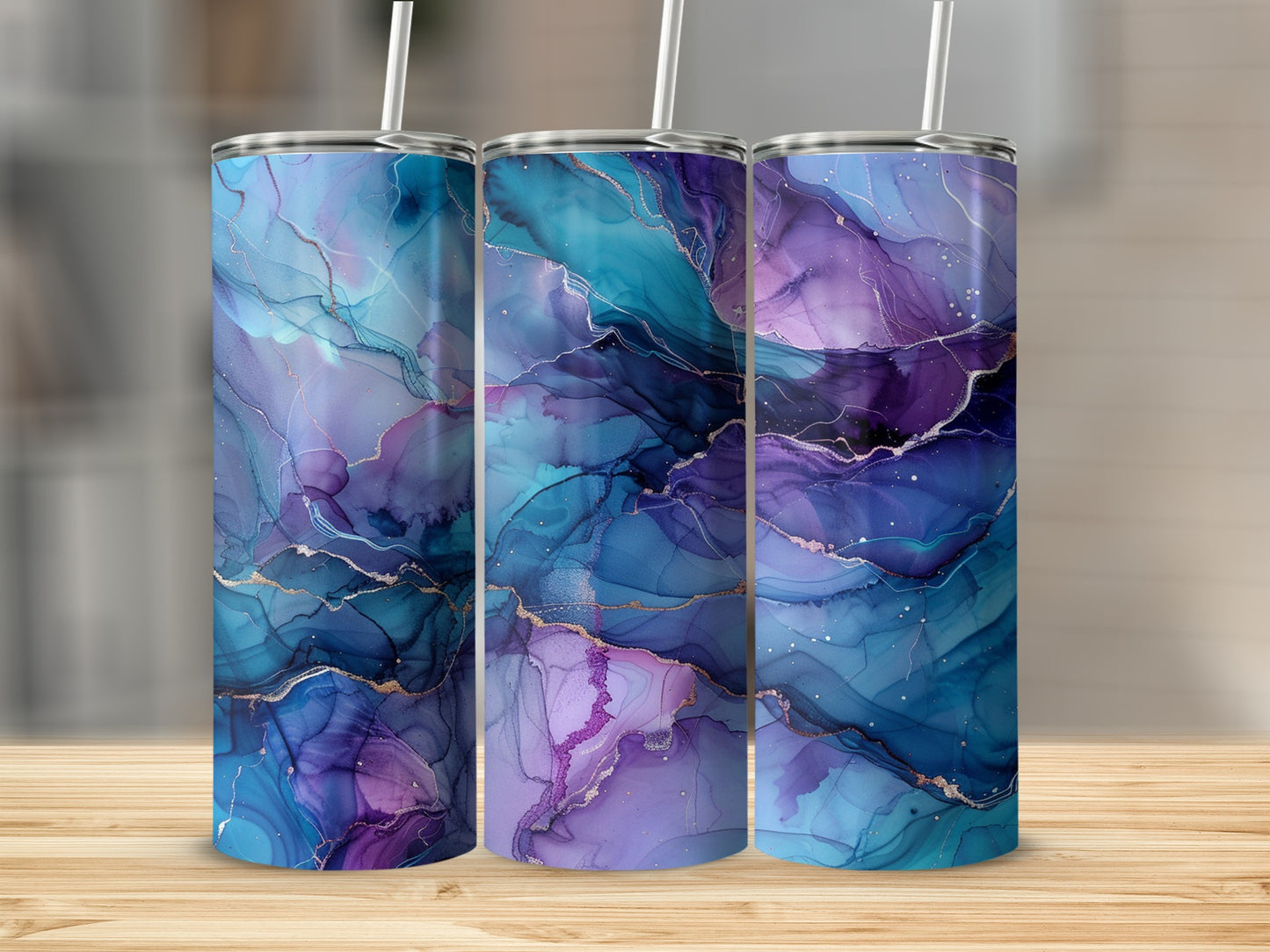 Abstract Blue and Purple Swirl Designer Tumblers