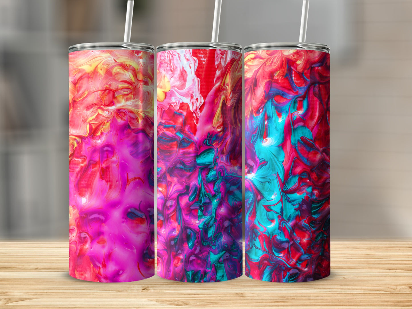 Swirling Pink Yellow Teal Red Artistic Pattern Tumblers