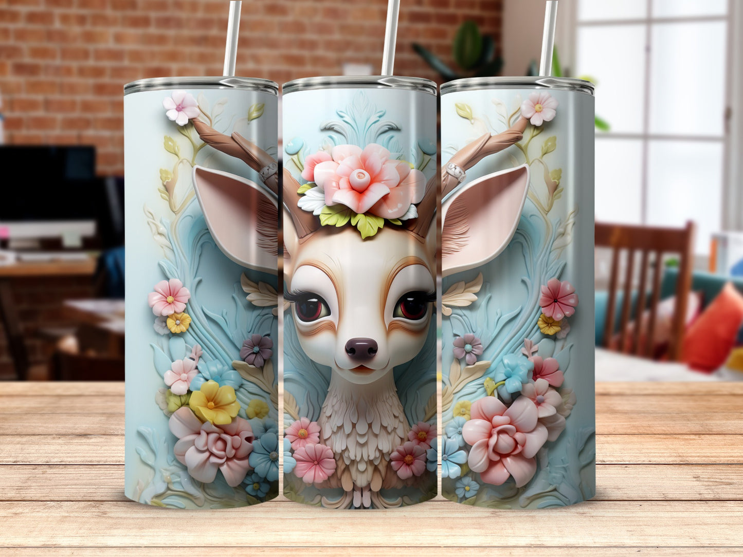 Adorable Deer With Flowers Custom Tumbler