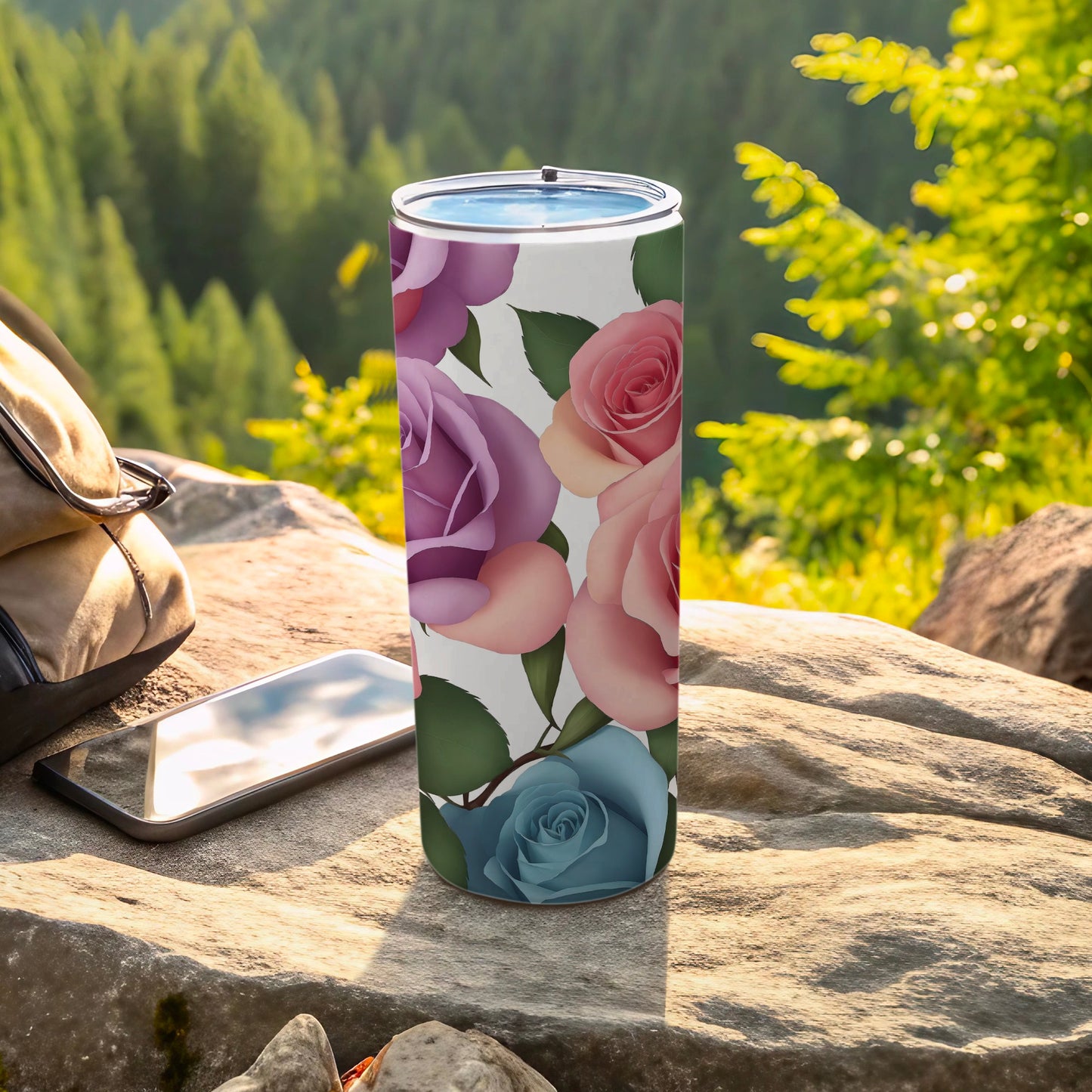 Pink Purple Blue Roses Floral Pattern Tumbler product type