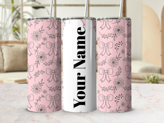 Personalized Floral and Bow Pattern Tumbler Cup
