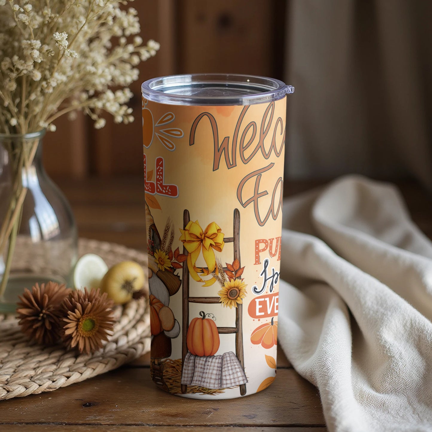 Welcome Fall Pumpkin Spice Latte Tumbler for Autumn