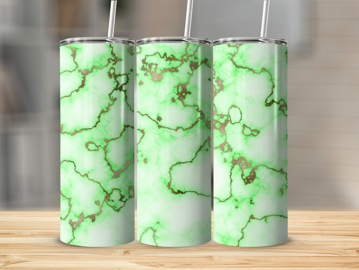 Green Marbled Pattern with Golden Accents Tumblers