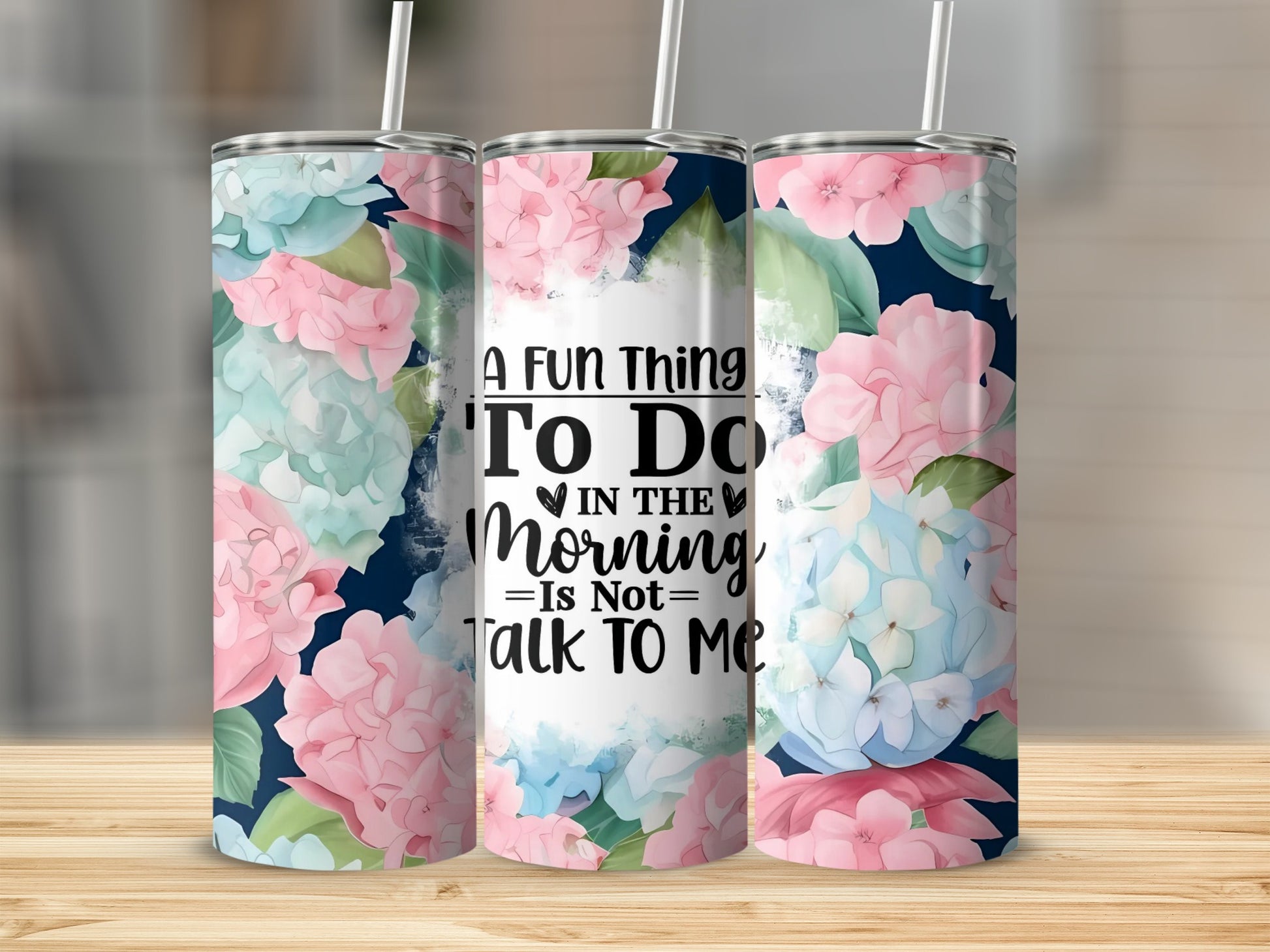 Floral Hydro Flask with Fun Morning Quote Design