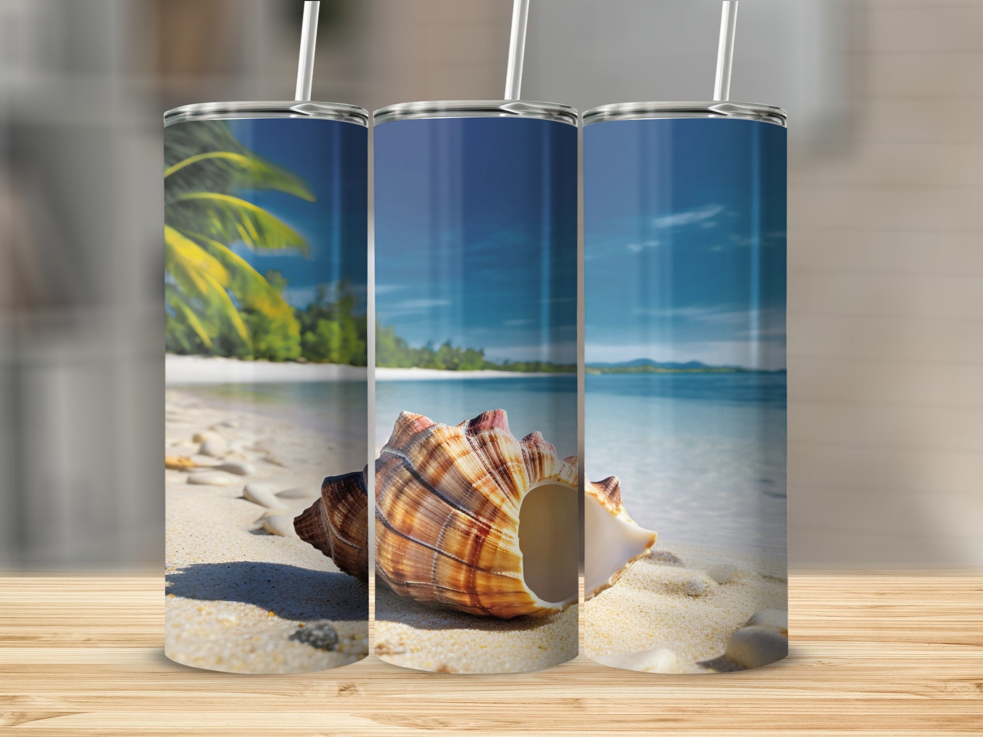 Coastal Beach Scene Shell Design Tumblers
