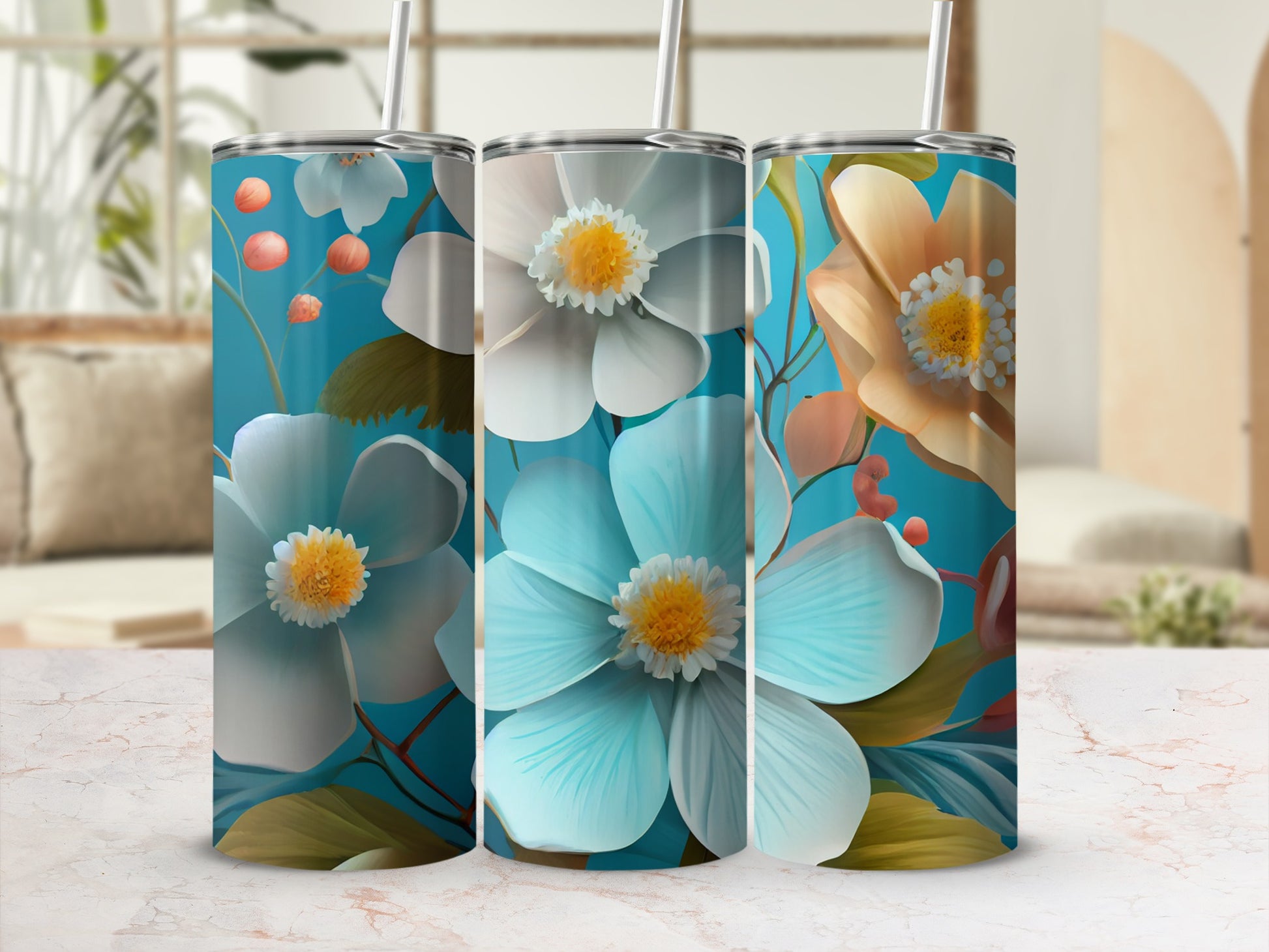 Beautiful Floral Pattern Insulated Tumbler Product