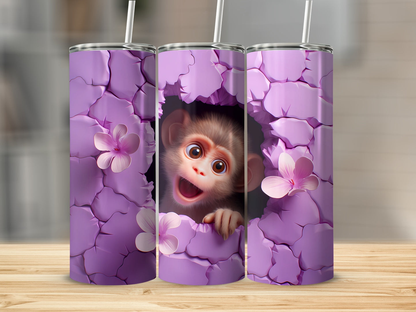 Cute Monkey Peeking Purple Cracked Stone Flowers product type