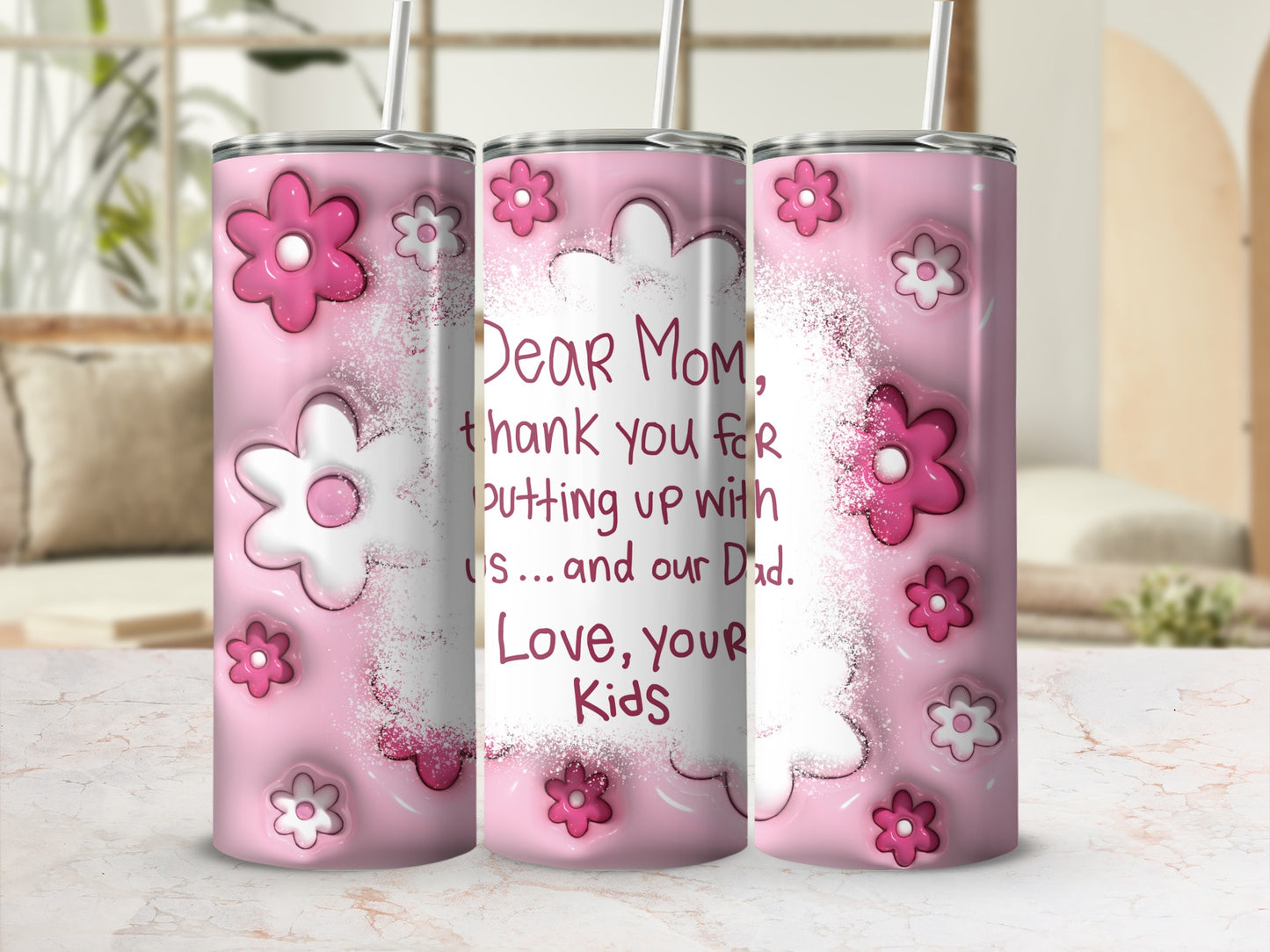 Heartfelt Dear Mom Floral Design Tumbler Drinkware