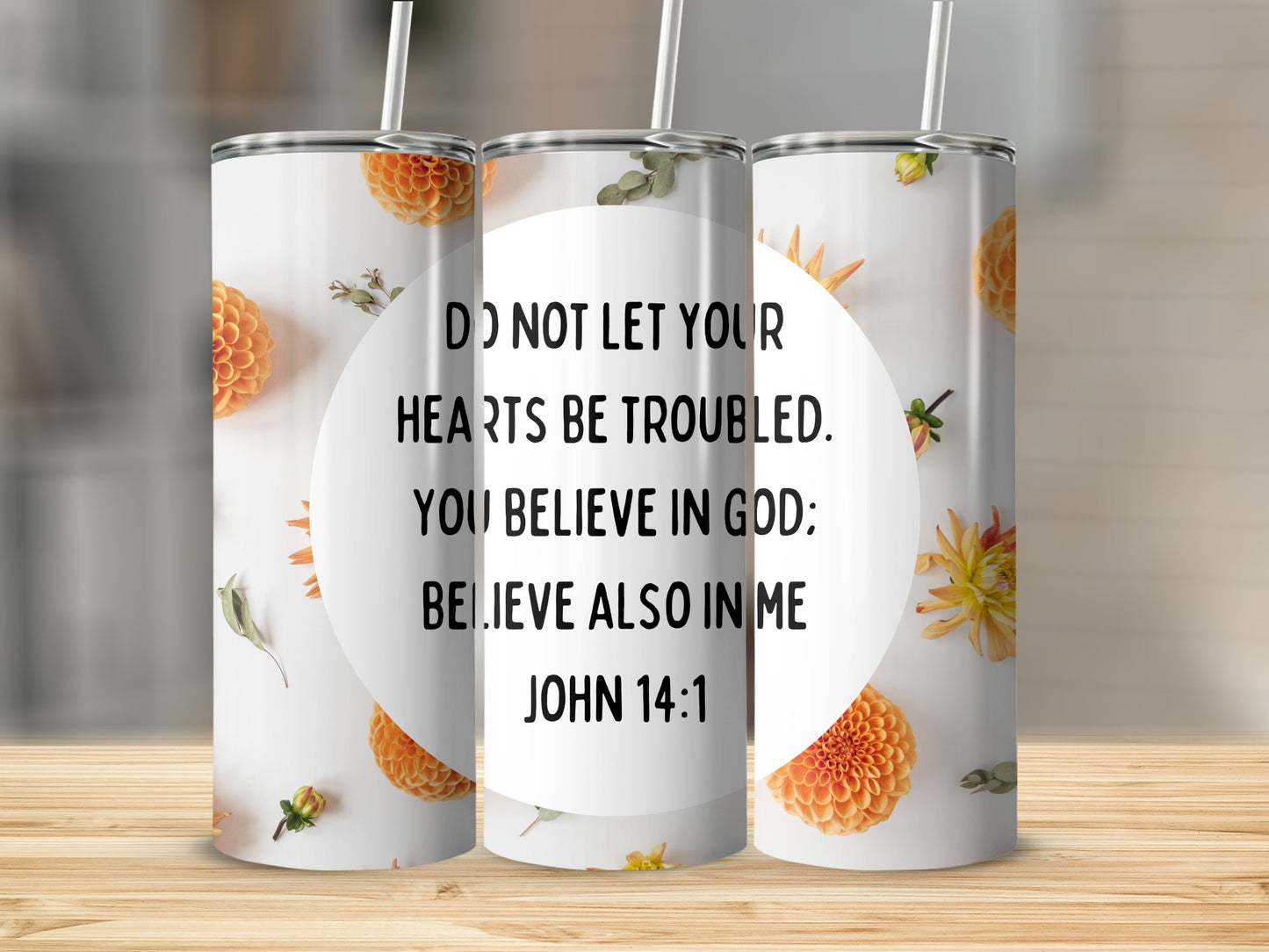 Inspirational Floral John 14:1 Faith Tumbler