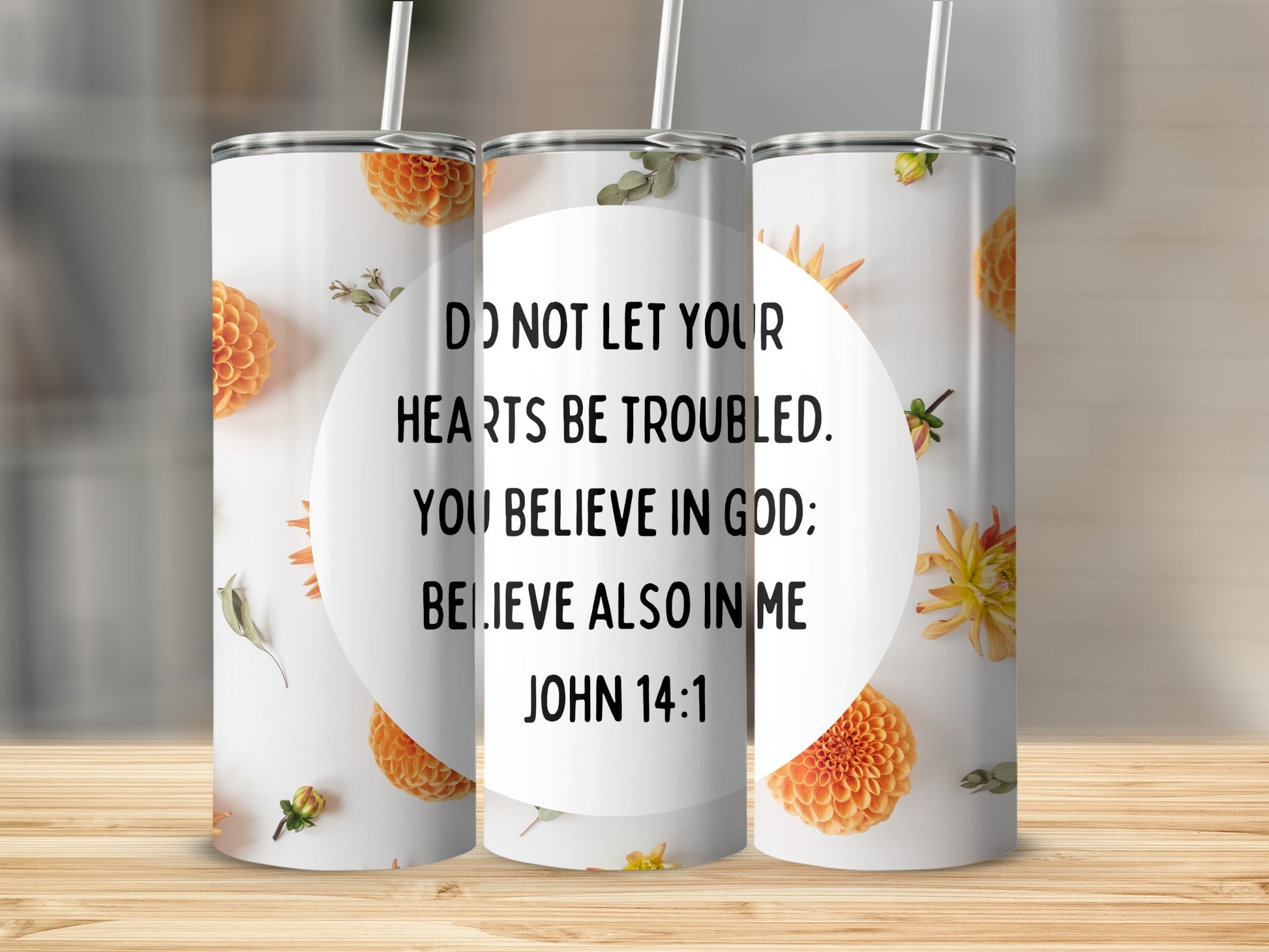 Inspirational Floral John 14:1 Faith Tumbler