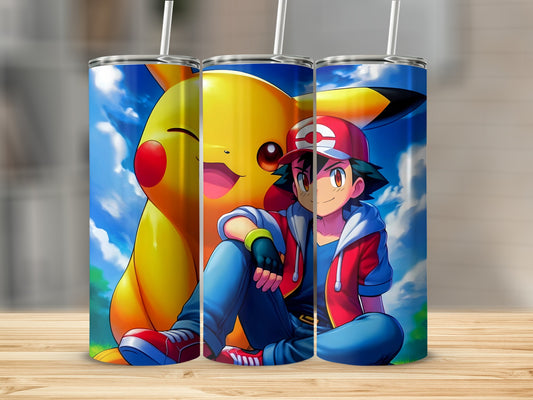 Pikachu and Trainer Anime Graphic Design Tumbler