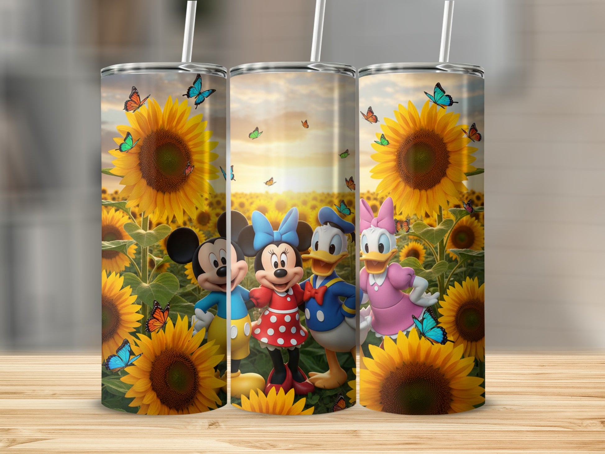 Sunflower Butterfly Disney Characters Tumbler Set