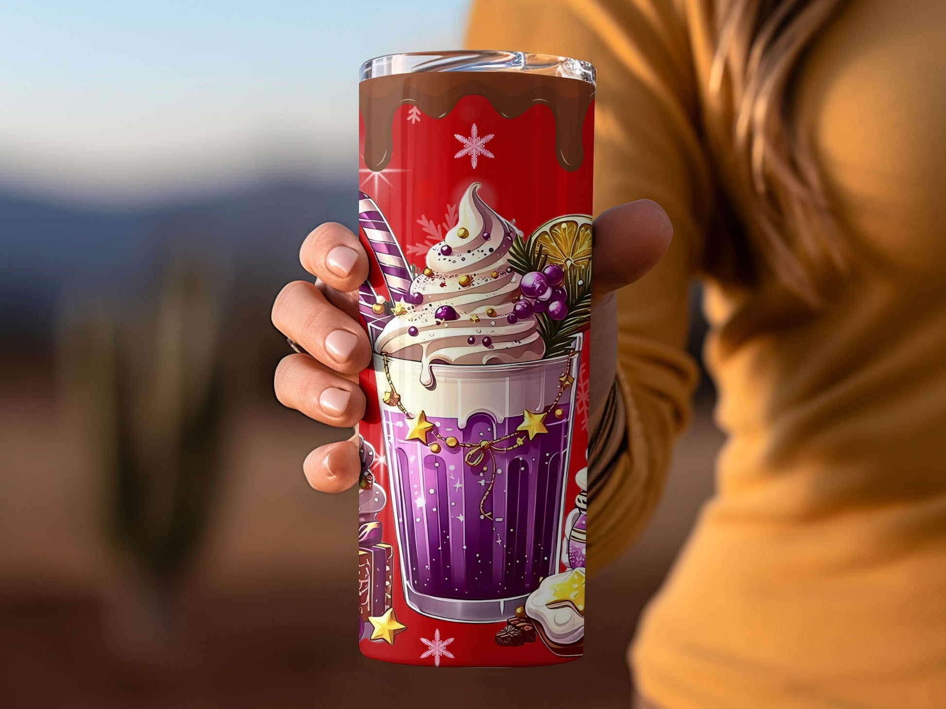 Festive Holiday Themed Beverage Tumbler with Straw