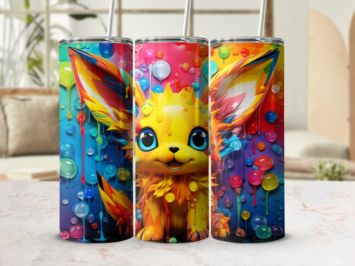 Colorful Fox with Bubbles Design Tumbler Cup