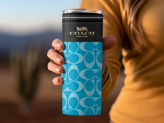 Coach New York Blue Travel Mug with Signature Pattern