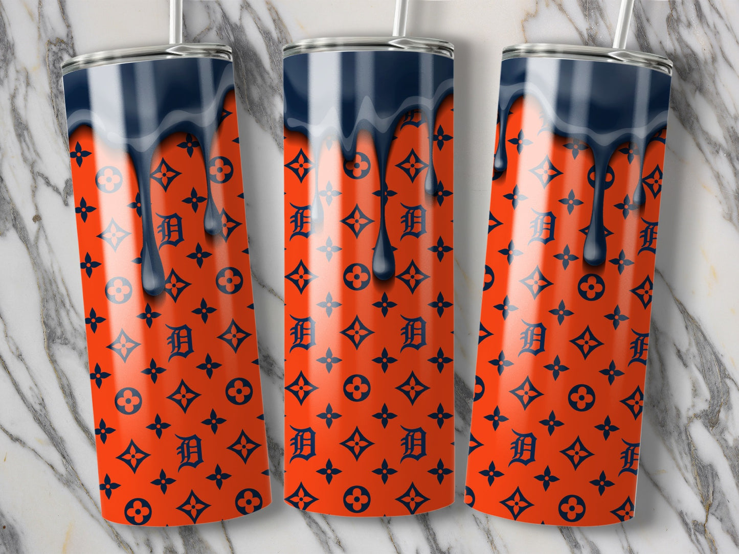 Blue Drip with Orange Pattern Background Detroit Style Tumblers