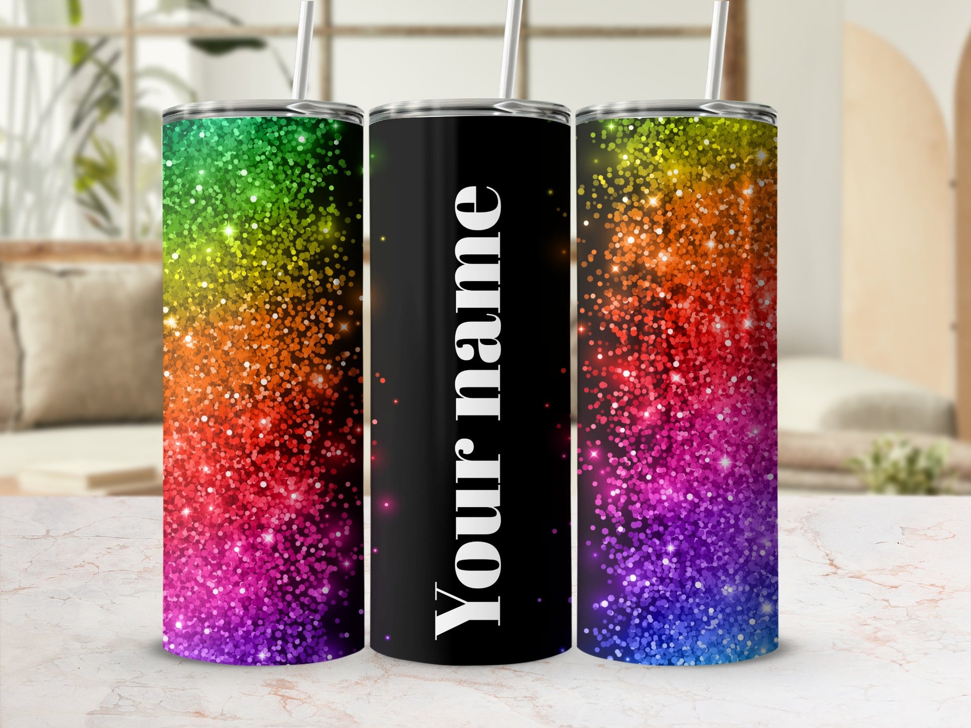 Customized Glitter Gradient Rainbow Tumbler