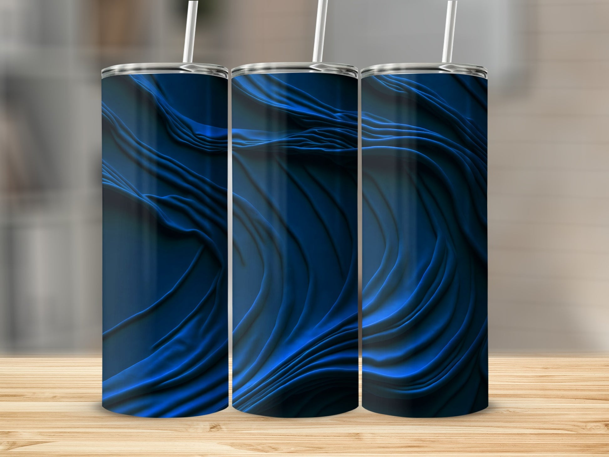 Dark Blue Abstract Flowing Waves Tumbler product type