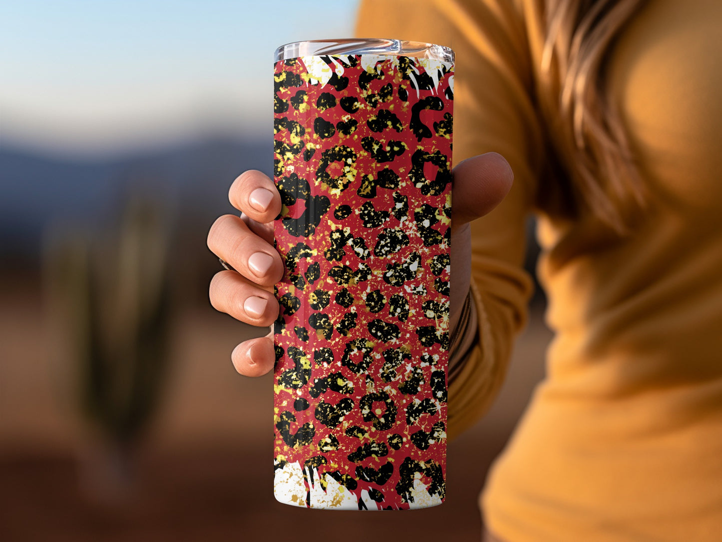 Red Leopard Print Travel Mug with Glitter Accents