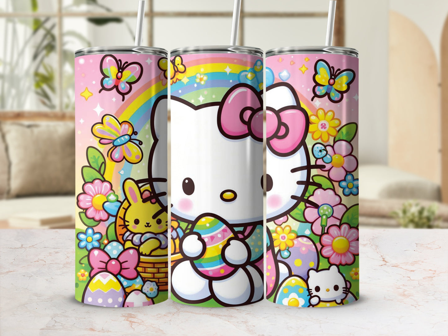 Hello Kitty Easter Bunny Rainbow Flowers Spring Tumbler product type