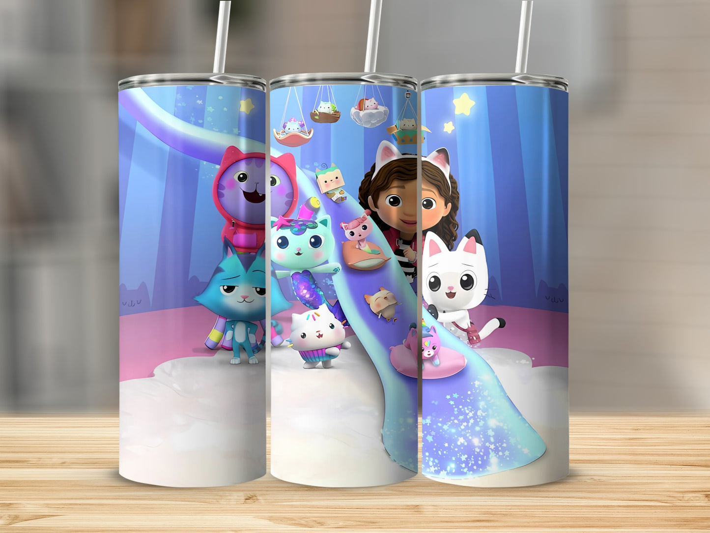 Adorable Cartoon Cat Characters on Blue Background Tumbler