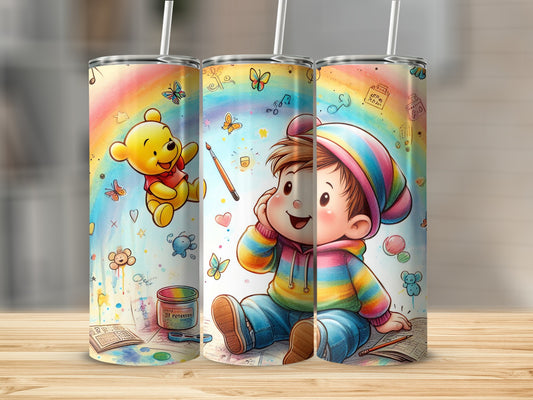Happy Kid with Rainbow Winnie The Pooh Artwork Tumblers