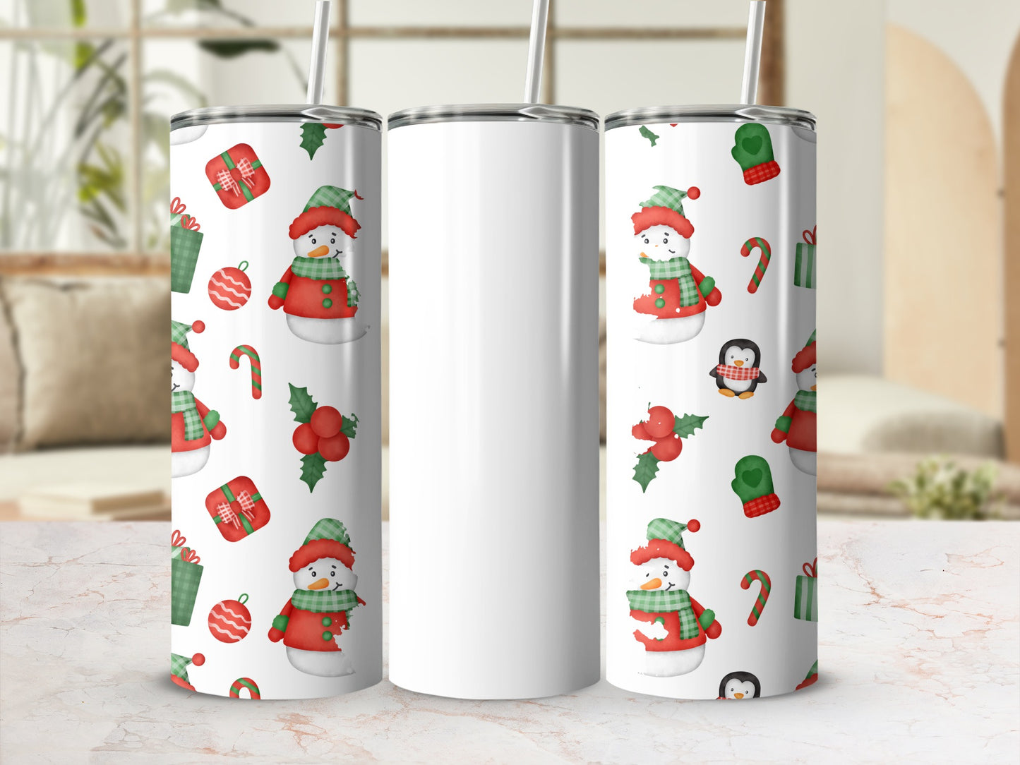 Festive Snowman and Candy Cane Holiday Drinkware