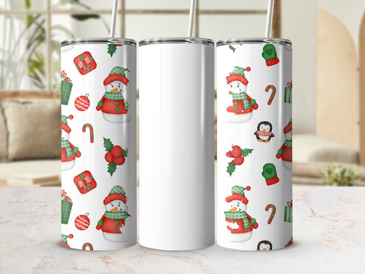 Festive Snowman and Candy Cane Holiday Drinkware
