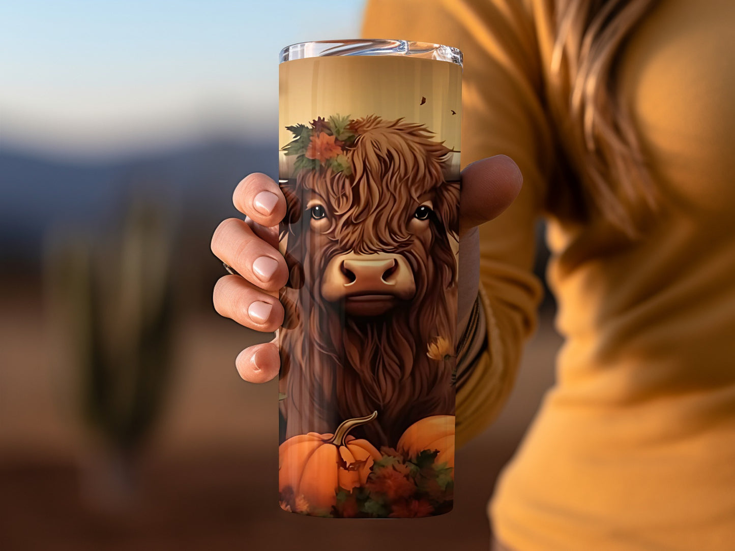 Highland Cow with Pumpkins Autumn Theme Travel Tumbler