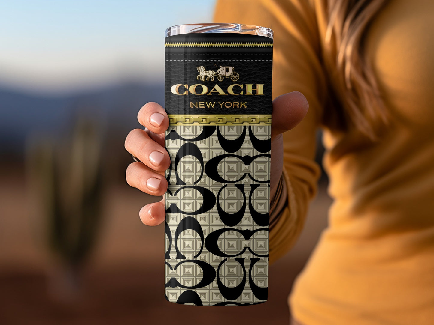 Coach New York thermal tumbler with stylish pattern