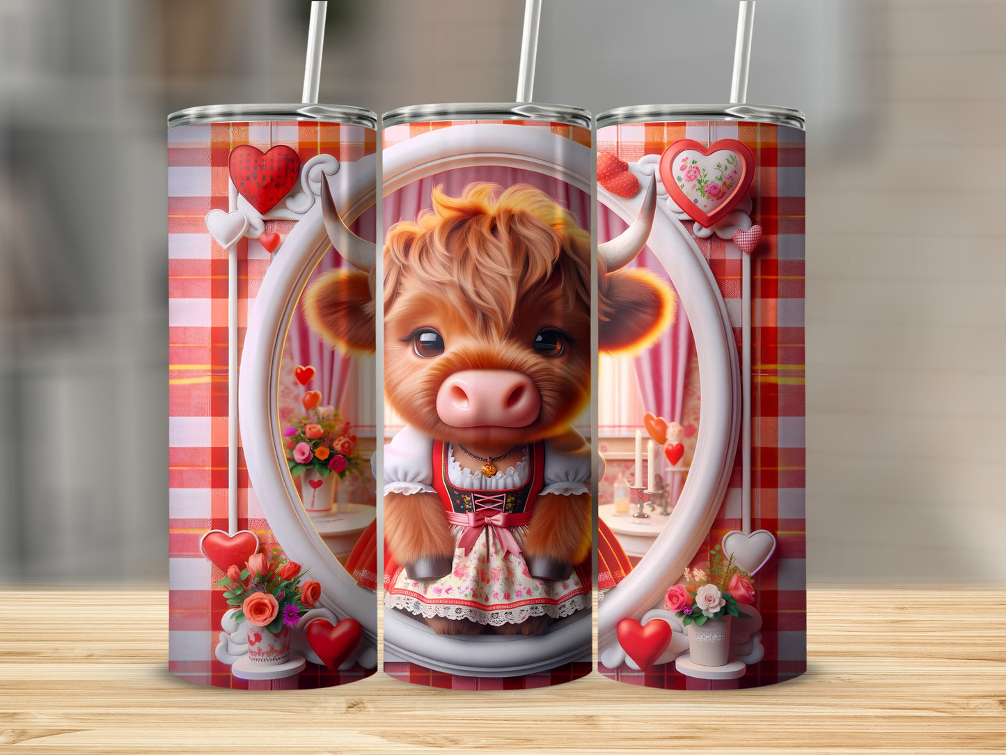 Cute cow illustration on a patriotic themed tumbler.