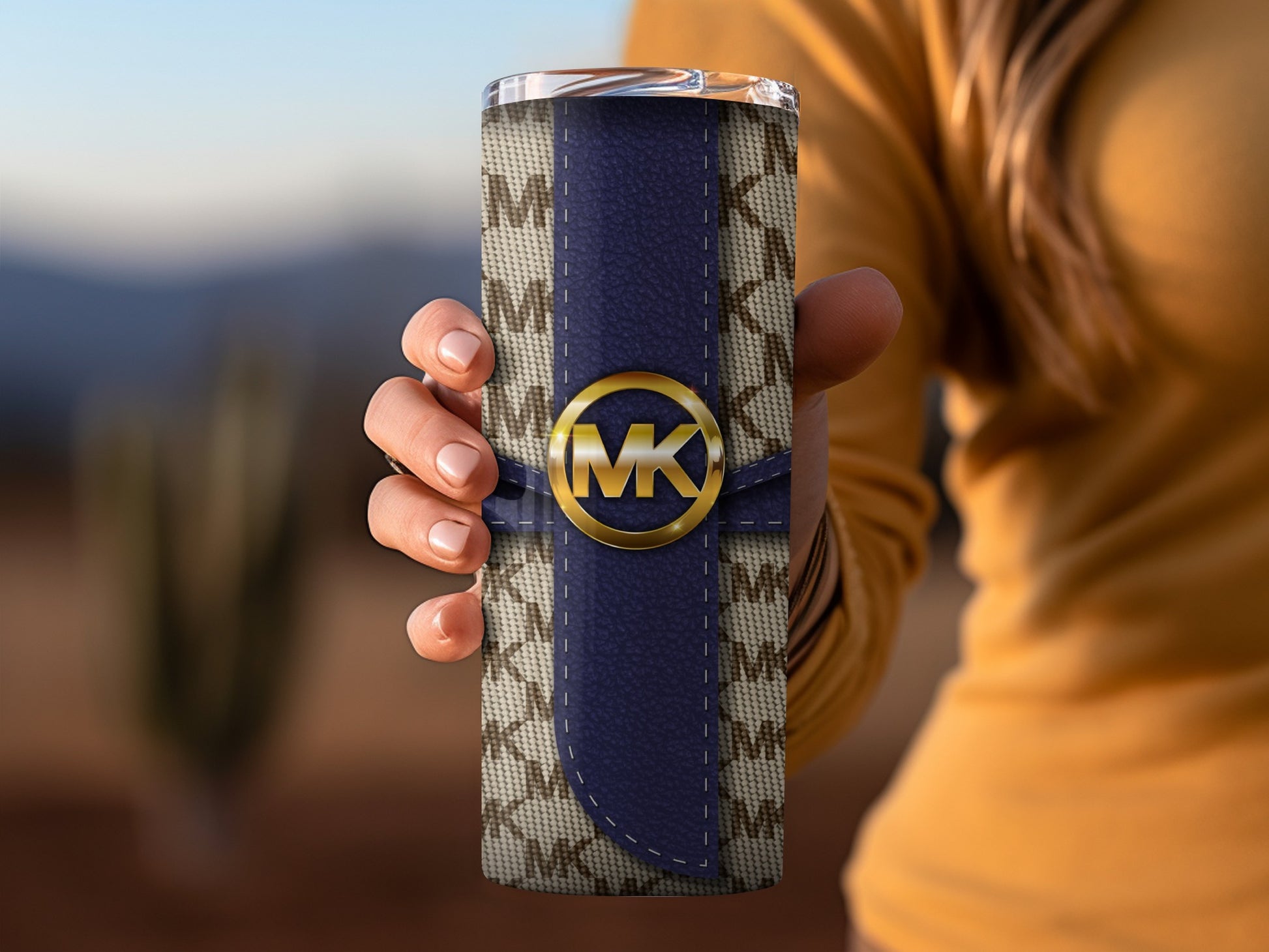 Fashionable Blue MK Patterned Insulated Tumbler Cup