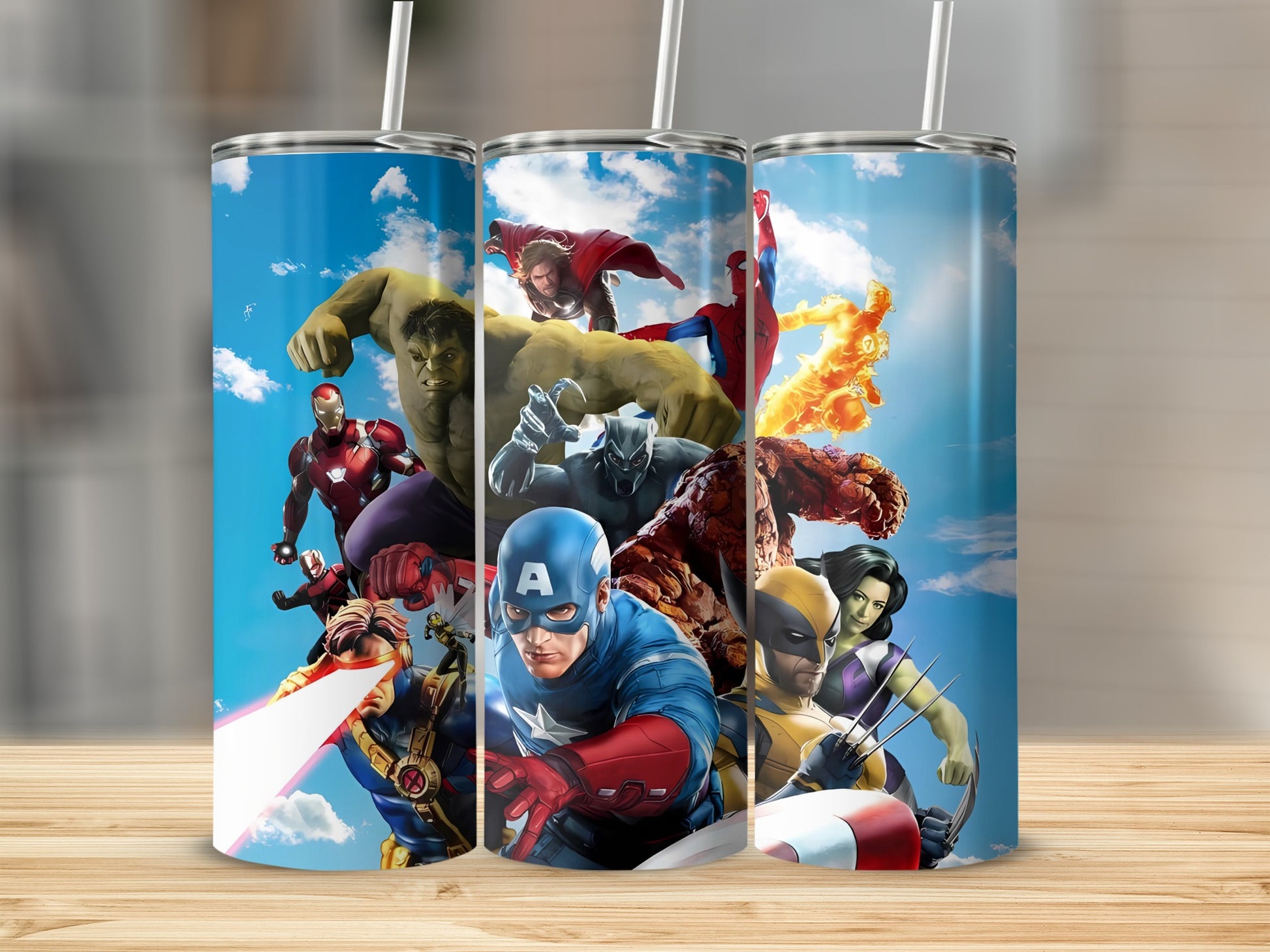 Superhero Marvel Character Tumbler Cup with Straw