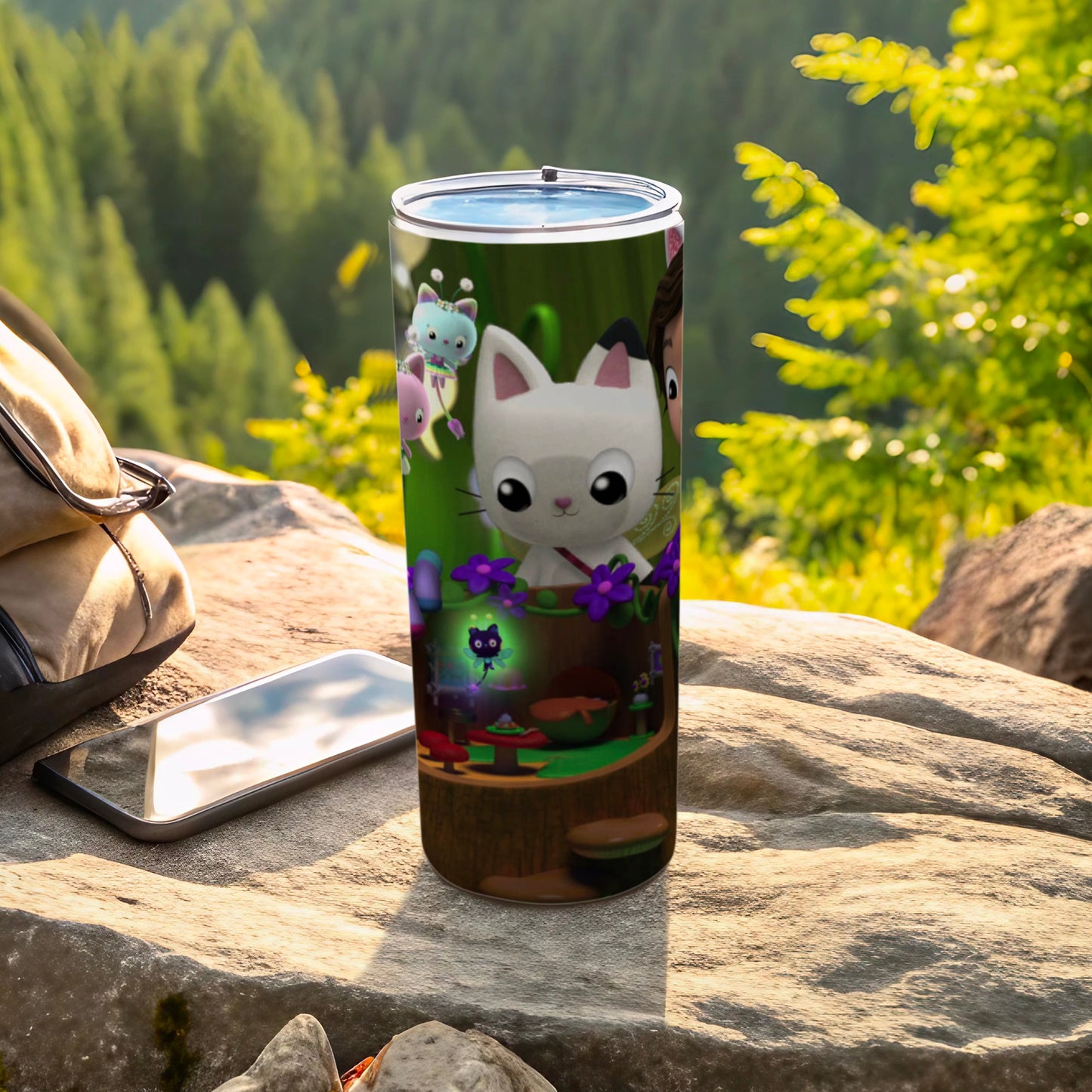 Adorable Cartoon Cats and Forest Scene Tumbler
