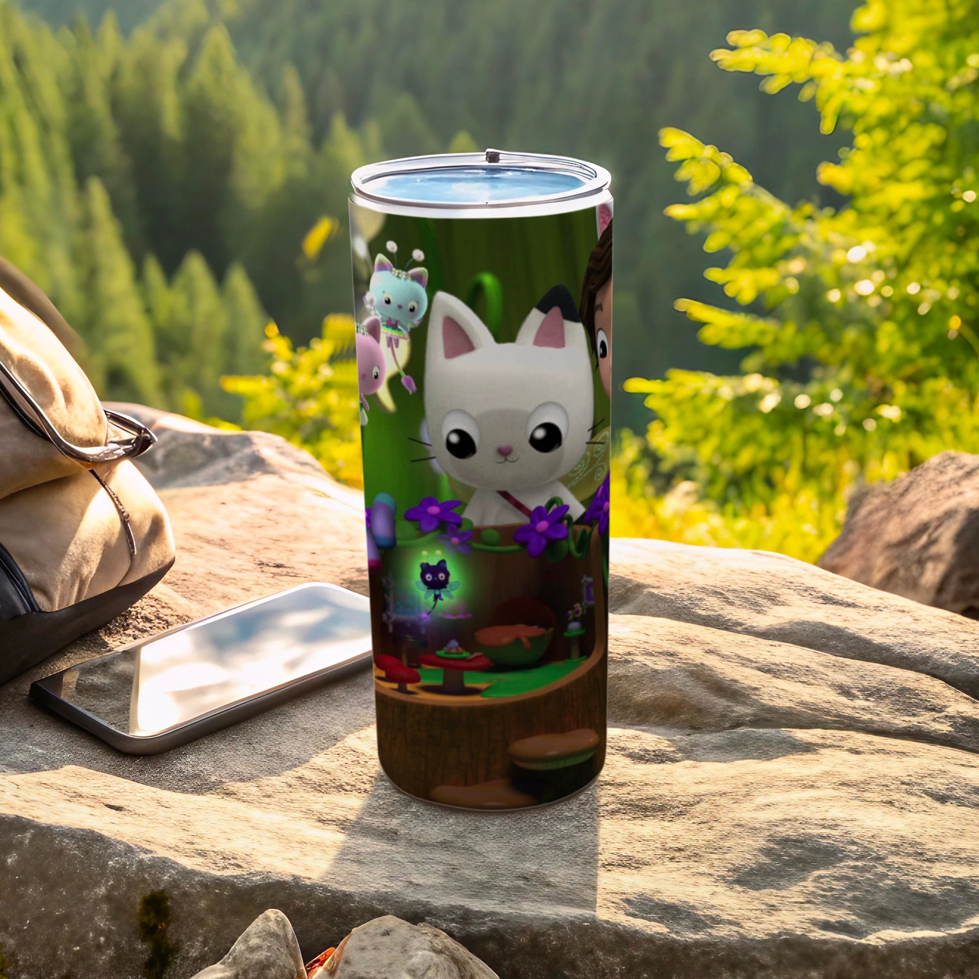 Adorable Cartoon Cats and Forest Scene Tumbler