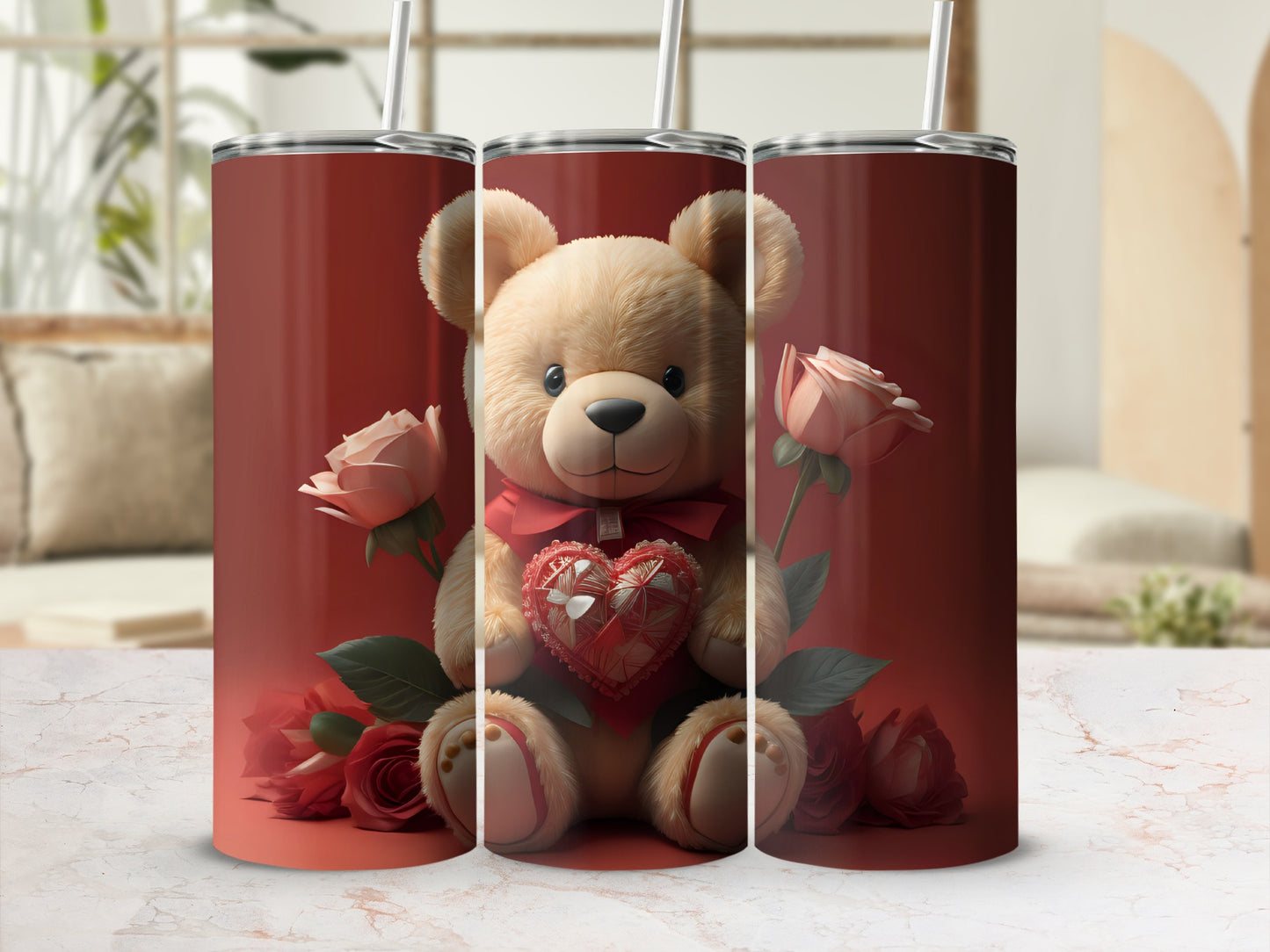 Adorable Teddy Bear and Roses Tumbler Valentine's Gift