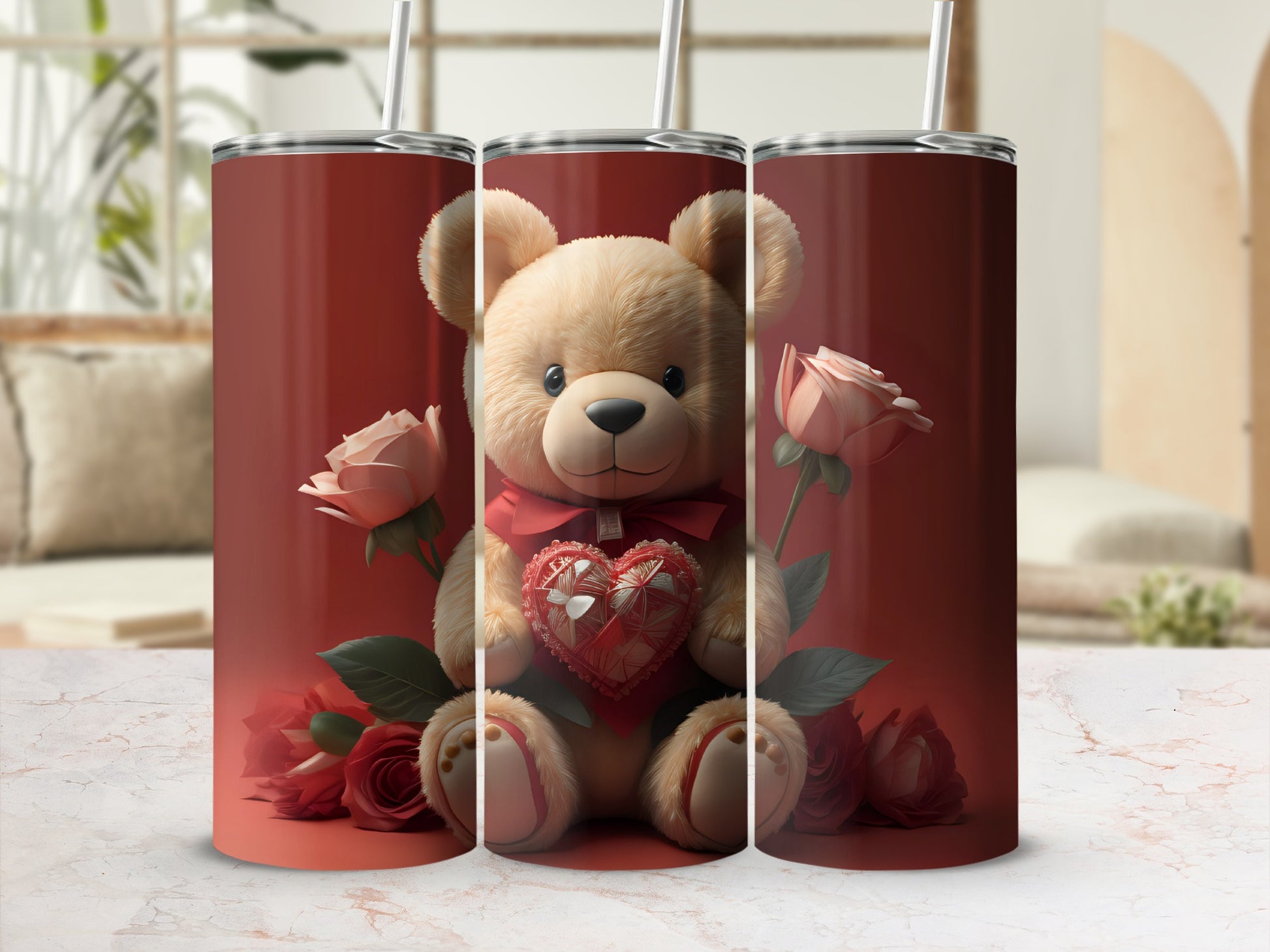 Adorable Teddy Bear and Roses Tumbler Valentine's Gift