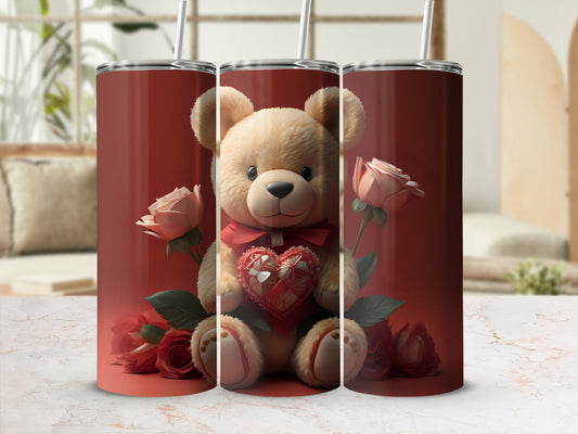 Adorable Teddy Bear and Roses Tumbler Valentine's Gift