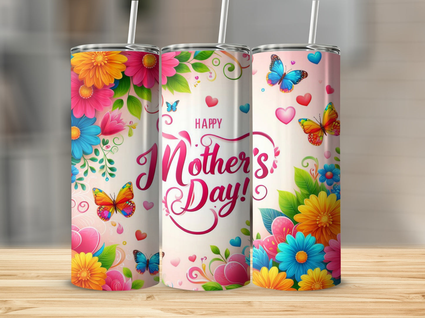 Happy Mother's Day Floral and Butterflies Tumbler
