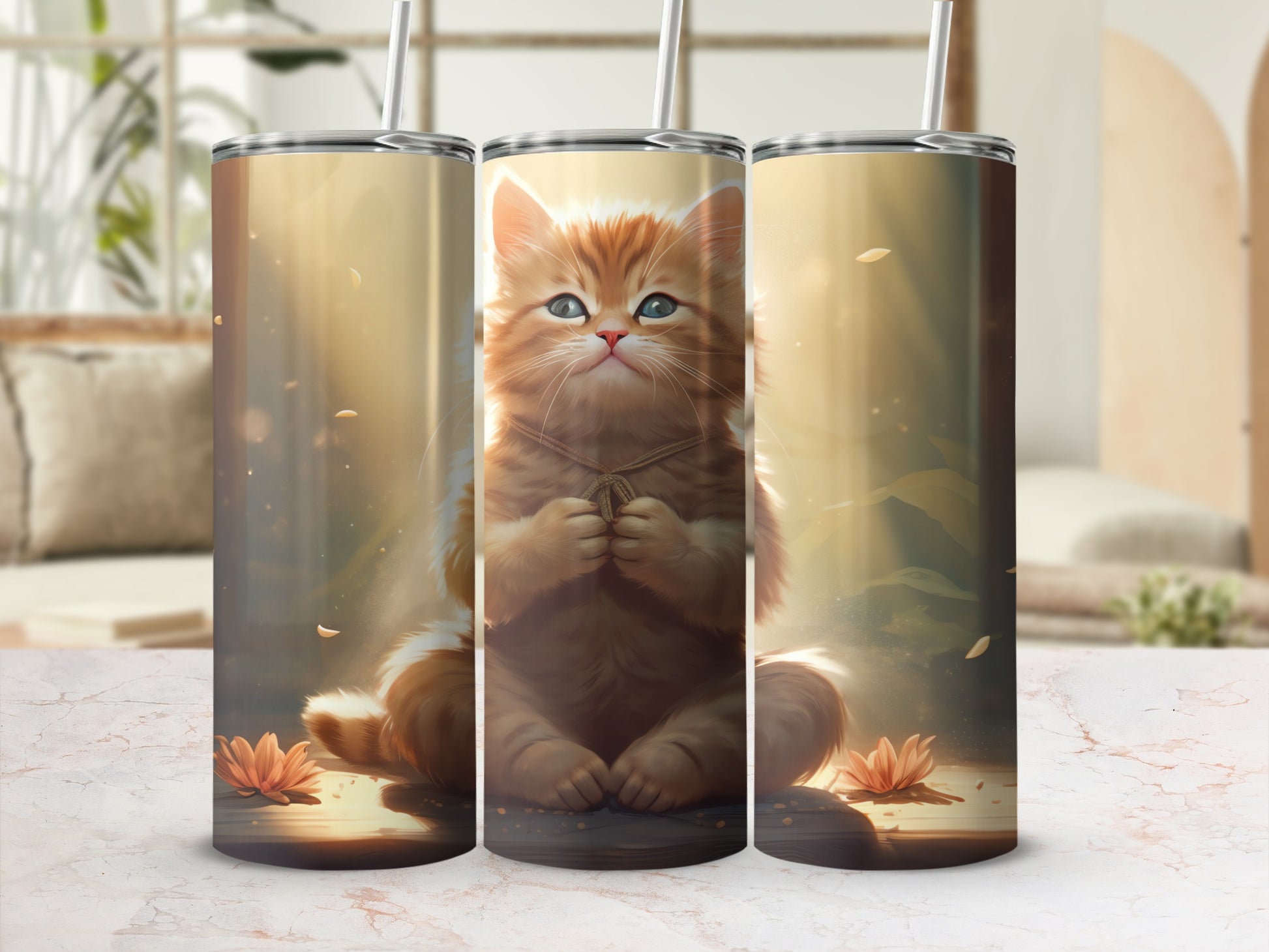 Fluffy Orange Kitten Blue Eyes Golden Light Peaceful Zen product type