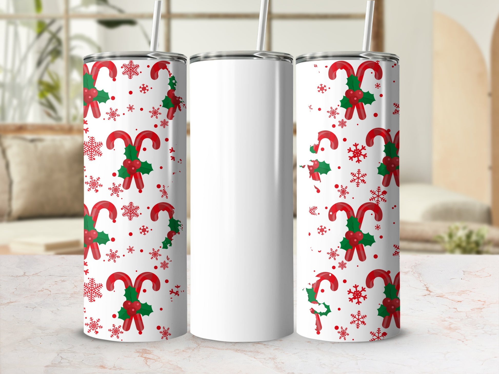 Festive Candy Cane and Snowflake Holiday Tumbler