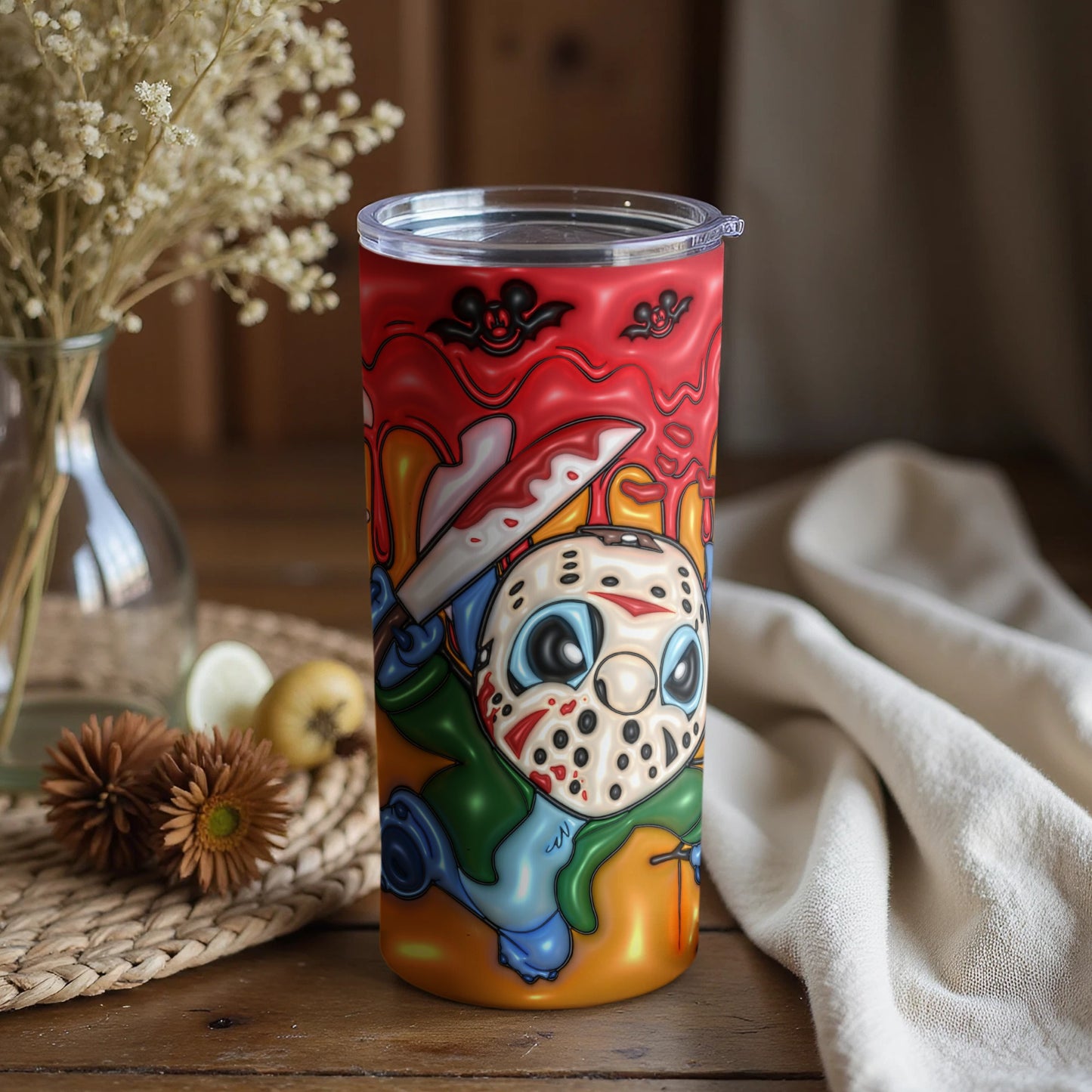 Horror-Themed Tumbler Cup Featuring Iconic Masked Character