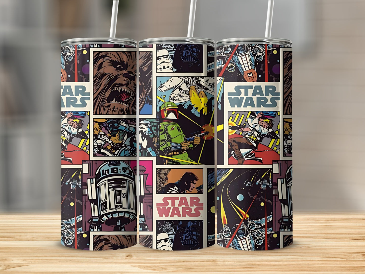 Star Wars Comic Art Chewbacca Darth Vader Boba Fett Tumbler product type