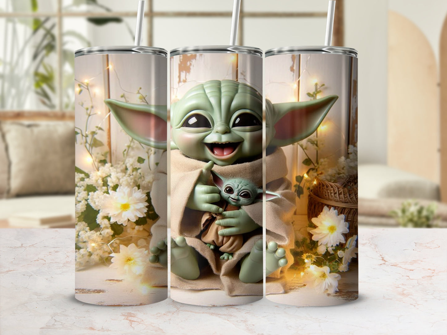 Adorable Alien Character Holding Baby Tumbler Product