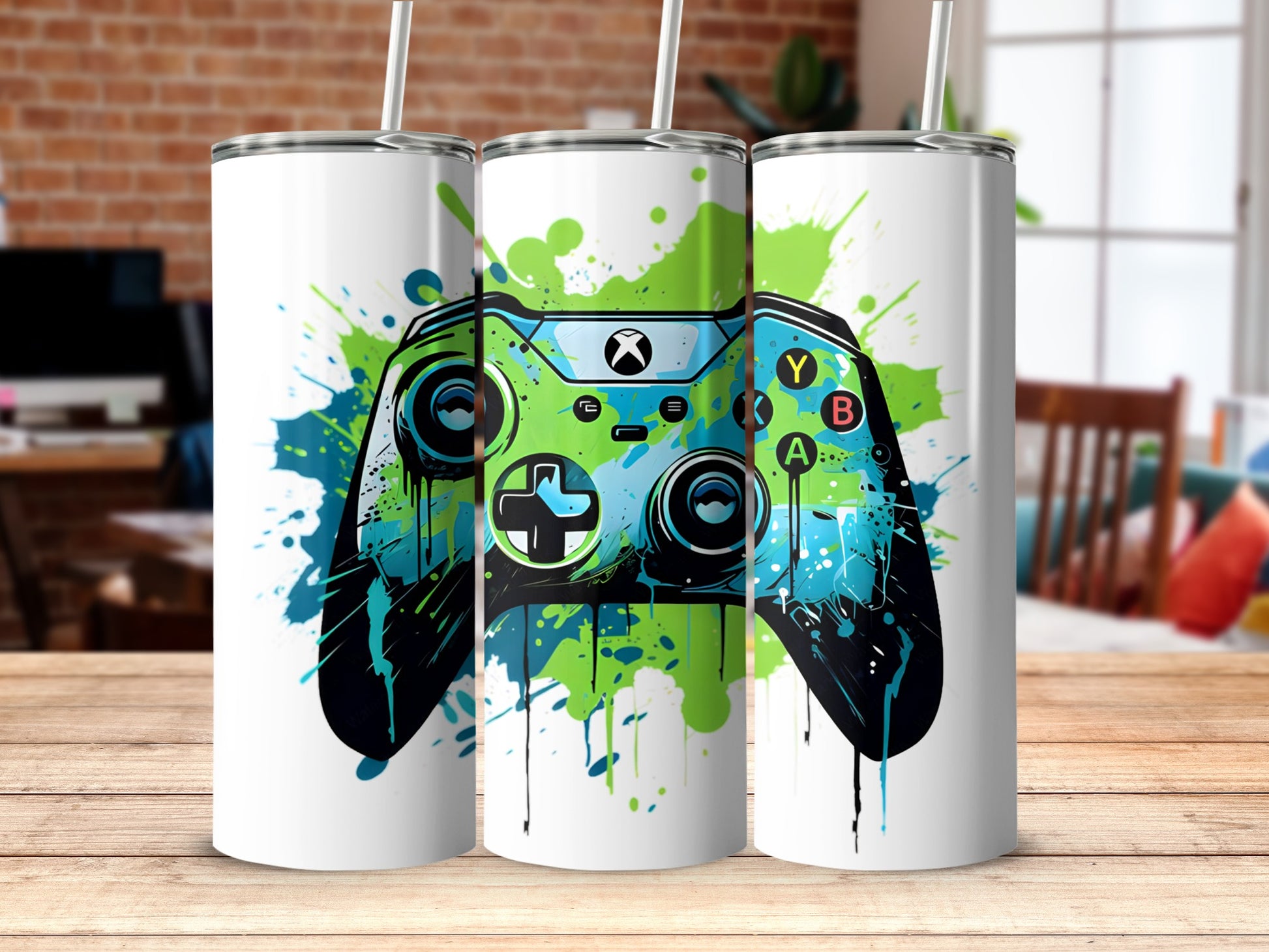 Green and Blue Gaming Controller Design Tumbler