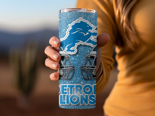 Detroit Lions Helmets and Logo Design Sparkle Background Tumblers