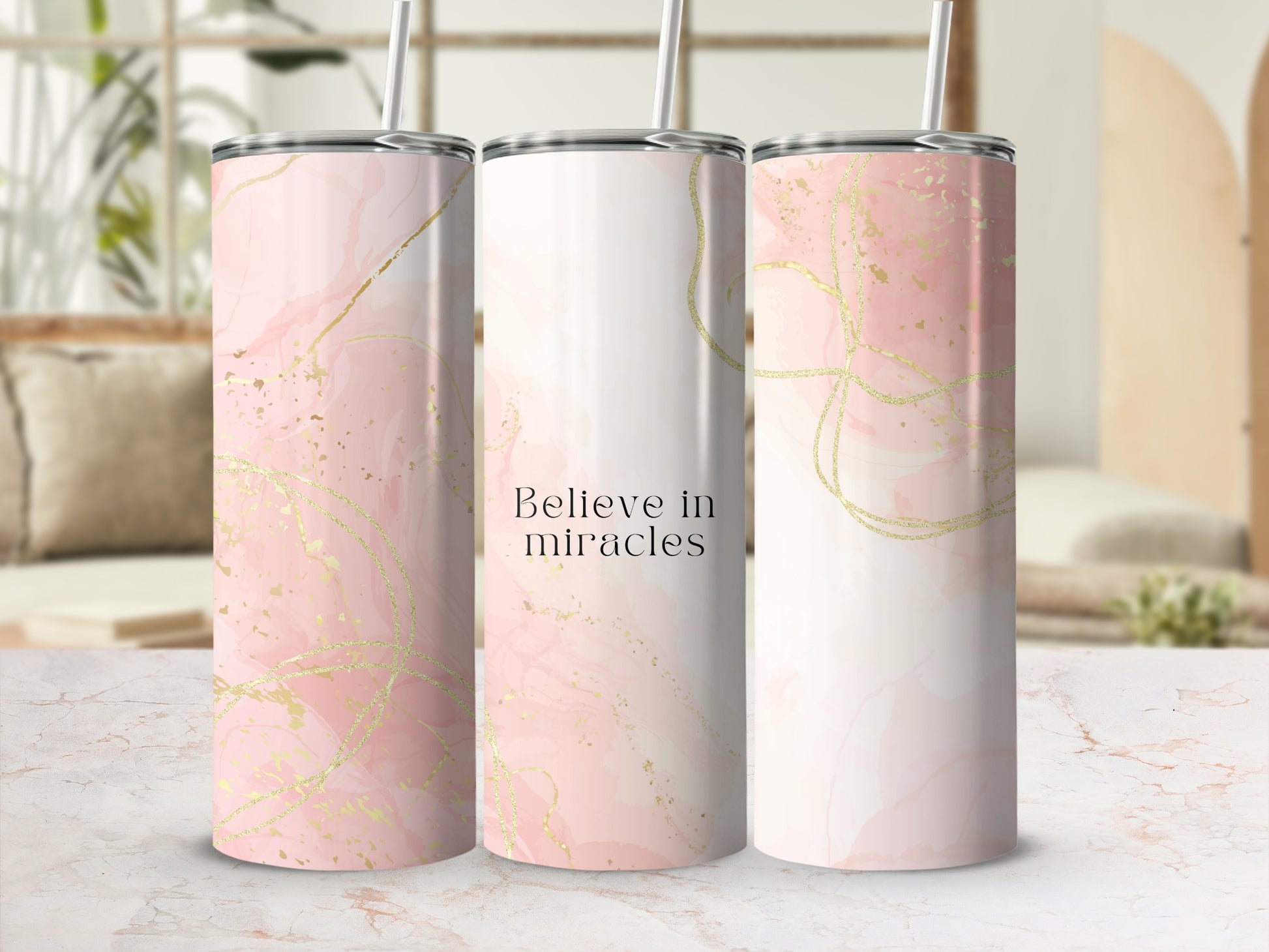 Believe in Miracles Pink and Gold Marble Product