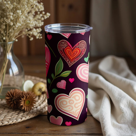 Colorful Hearts and Leaves Design Tumbler
