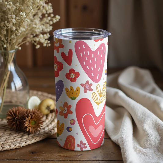 Colorful Hearts and Flowers Design Tumbler Cup
