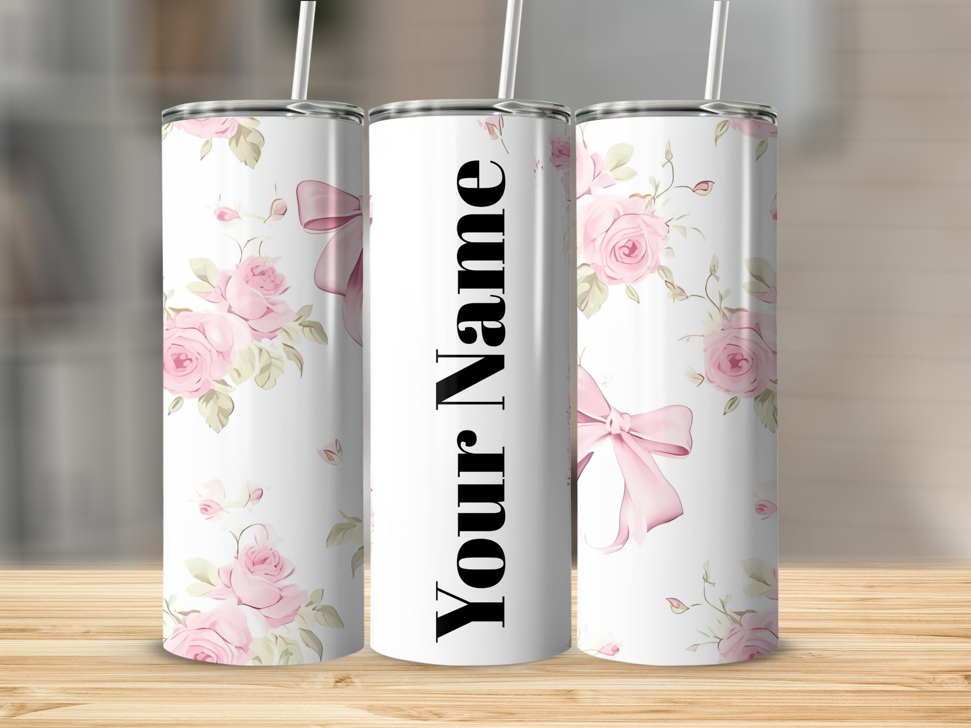 Personalized Floral Rose Design Tumbler with Name Customization